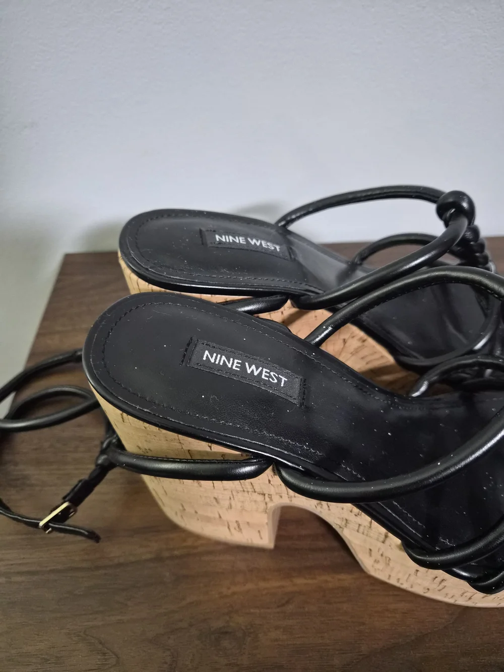Nine West Black Braided Cork Platform Sandals
